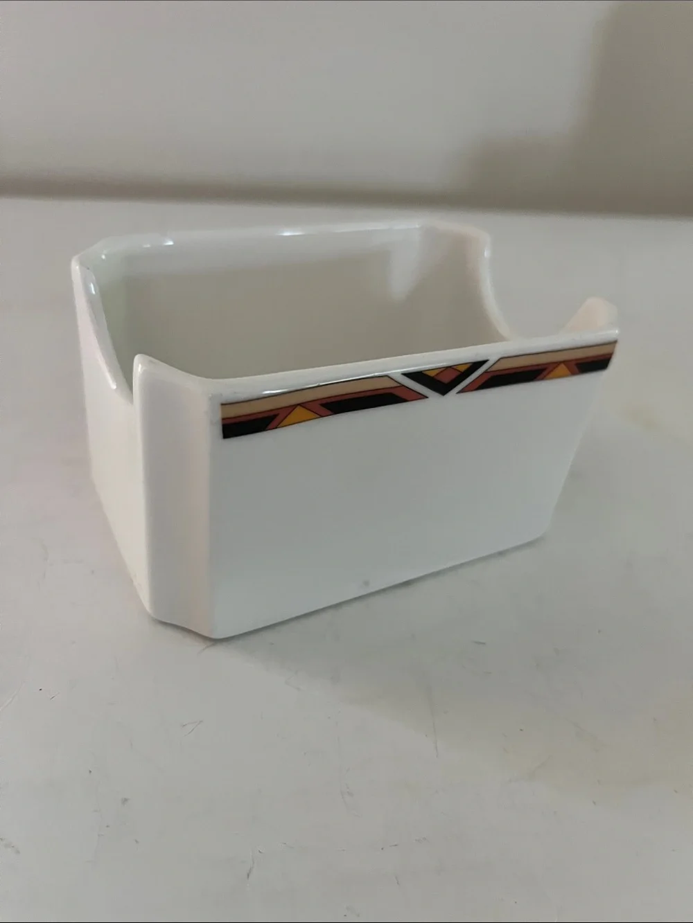 Abate White Ceramic Sweetener Holder with Geometric Accent made in UK